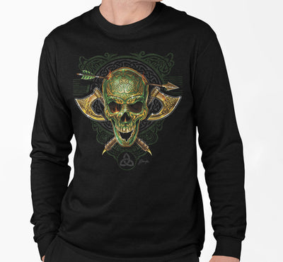 Celtic Skull Longsleeve T-Shirt (Black, Regular and Big Sizes)