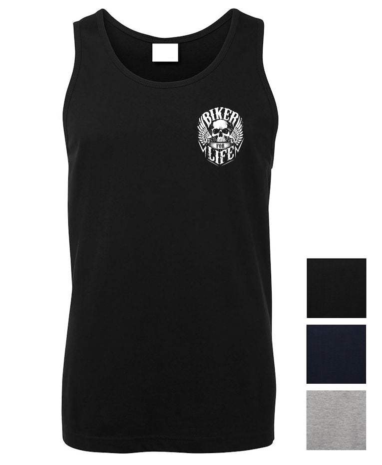 Biker for Life Small Left Chest Logo Mens Singlet (Colour Choices)