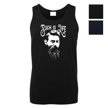Ned Kelly Such is Life Portrait Mens Singlet (Colour Choices, White Print)