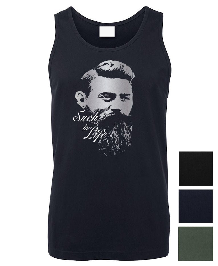 Ned Kelly Such Is Life Portrait Men's Singlet (Colour Choices, Silver & White Print)