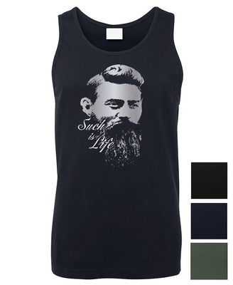 Ned Kelly Such Is Life Portrait Men's Singlet (Colour Choices, Silver & White Print)