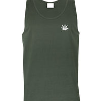 Pot Leaf Left Chest Logo Mens Singlet (Khaki)