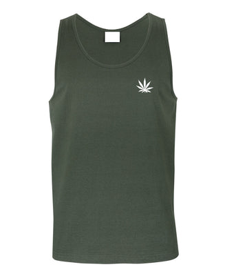 Pot Leaf Left Chest Logo Mens Singlet (Khaki)