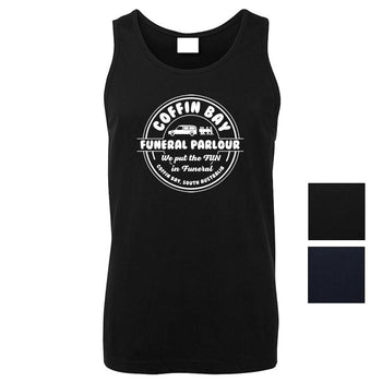 Coffin Bay Funeral Parlour Fake Business Logo Mens Singlet (Colour Choices)