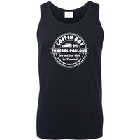 Coffin Bay Funeral Parlour Fake Business Logo Mens Singlet (Navy)