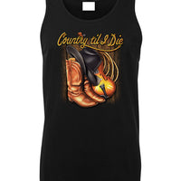 Country Until I Die Boots, Hat & Fiddle Mens Singlet (Black)