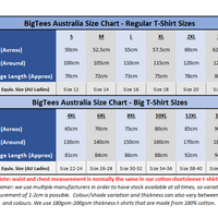 BigTees Australia Size Chart - Shortsleeve T-Shirts
