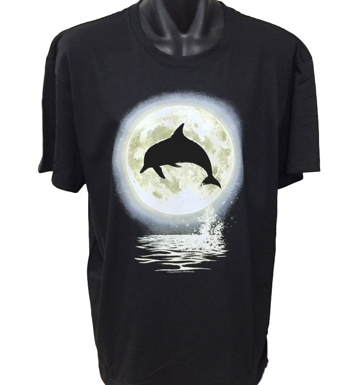 Dolphin Moon T-Shirt (Black, Regular and Big Sizes)