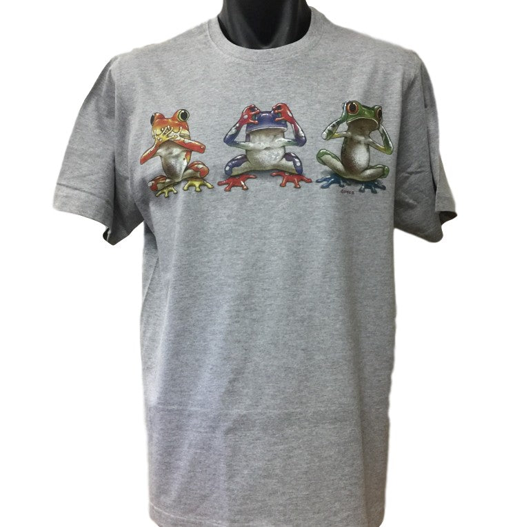 Three Wise Frogs T-Shirt (Grey, Regular and Big Sizes)