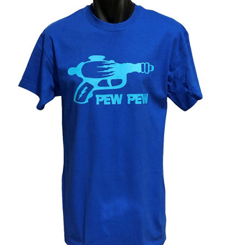 Ray-gun Pew Pew Retro Sci-Fi T-Shirt (Royal Blue, Regular and Big Sizes)