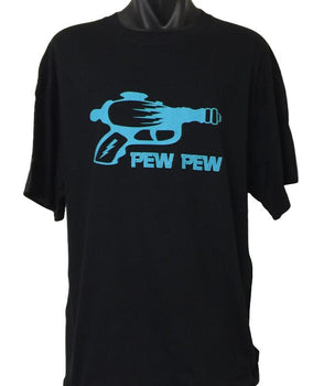 Ray-gun Pew Pew Retro Sci-Fi T-Shirt (Black, Regular and Big Sizes)