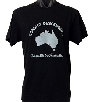 Convict Descendant T-Shirt (Black, Grey Print, Regular & Big Sizes)
