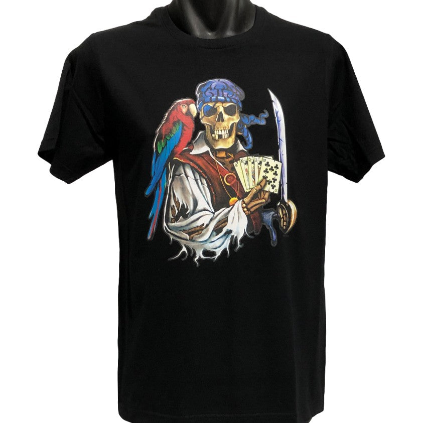 Dead Man's Hand Skeleton Pirate T-Shirt (Black, Regular and Big Sizes)