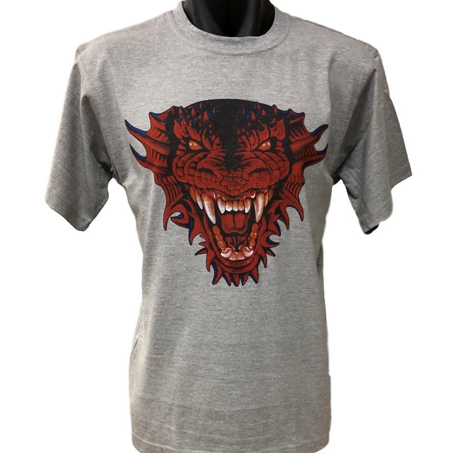 Red Dragon Face T-Shirt (Marle Grey, Regular and Big Sizes)