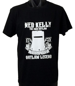 Ned Kelly Iron Outlaw T-Shirt (White Print, Regular and Big Sizes)