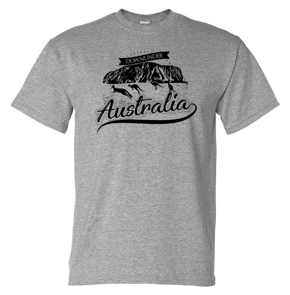 Australia Downunder Uluru T-Shirt (Marle Grey, Regular and Big Sizes)