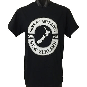 Sons of Aotearoa NZ Map T-Shirt (Black, Regular and Big Sizes)
