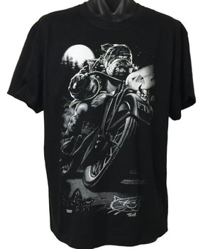 Bulldog Biker T-Shirt (Black, Regular and Big Sizes)