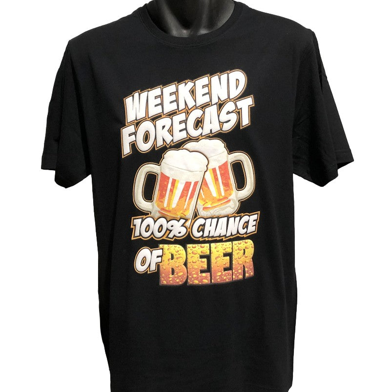 100% Chance of Beer 3D Print T-Shirt (Black, Regular and Big Sizes)
