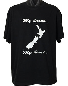My Heart My Home New Zealand T-Shirt (Black, Regular and Big Sizes)