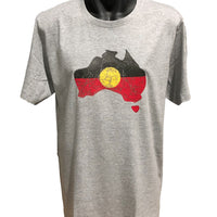 Aboriginal Flag Australia Map T-Shirt (Marle Grey, Regular and Big Sizes)