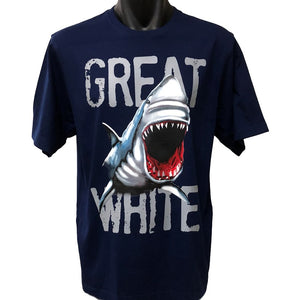 Great White Shark T-Shirt (Navy Blue, Regular and Big Sizes)