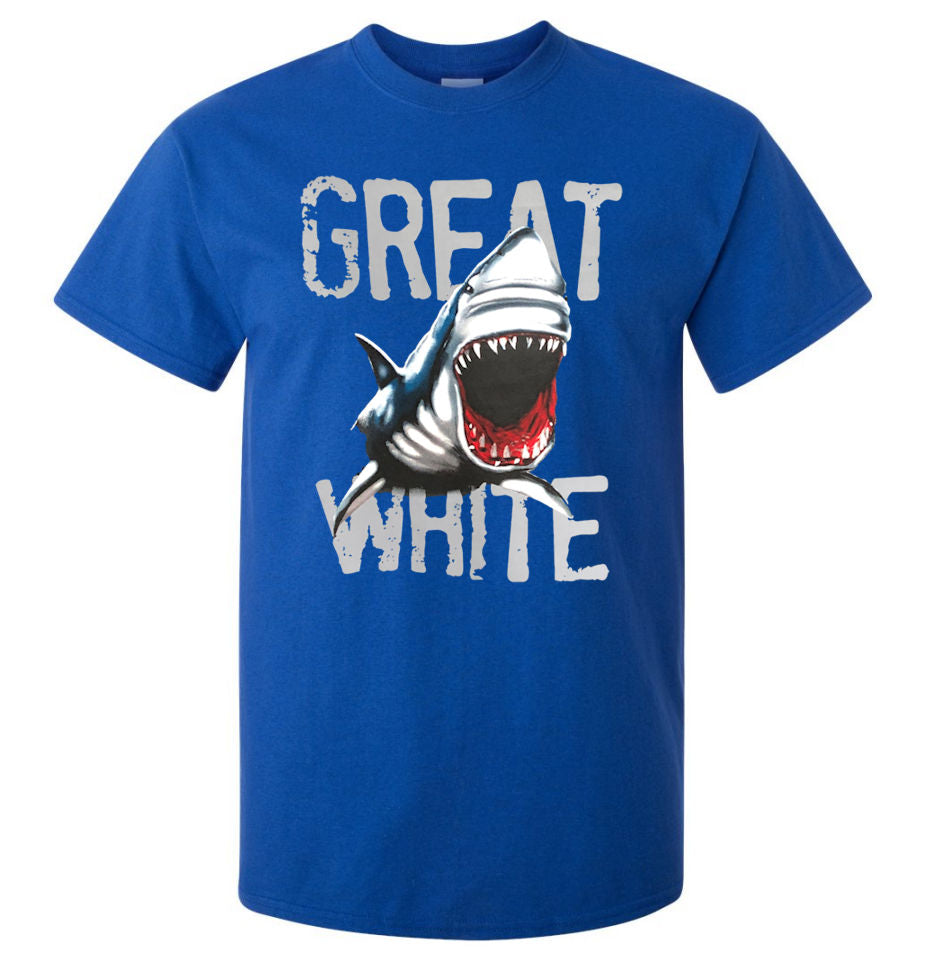 Great White Shark T-Shirt (Royal Blue, Regular and Big Sizes)