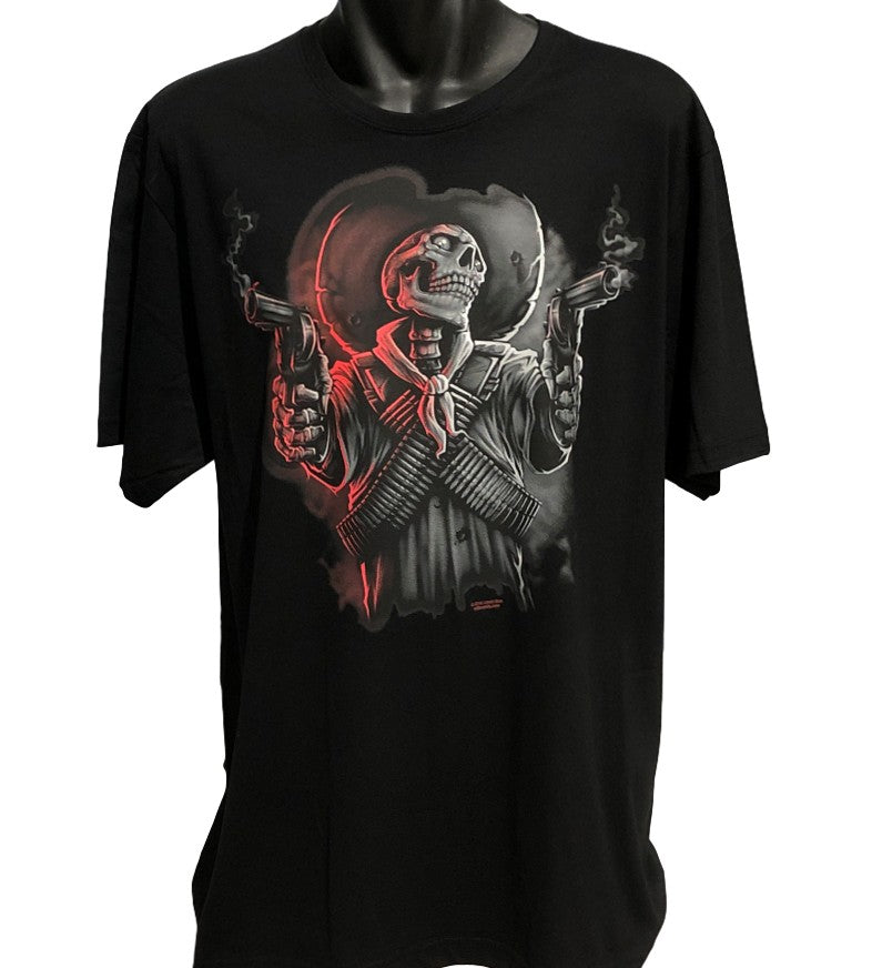 Old West Skeleton Bandit T-Shirt (Black, Regular and Big Sizes)