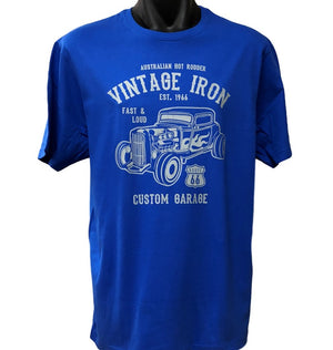Vintage Iron Hot Rod T-Shirt (Royal Blue, Regular and Big Sizes)