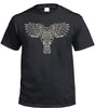 Celtic Owl Front Print T-Shirt (Black, Metallic Silver Print)