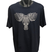 Celtic Owl Front Print T-Shirt (Navy, Metallic Silver Print)