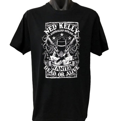 Ned Kelly Wanted Dead or Alive T-Shirt (White Print)