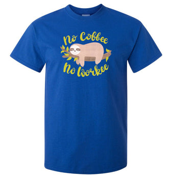 No Coffee No Workee Sloth T-Shirt (Royal Blue, Regular & Big Sizes)