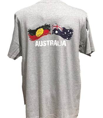 Aboriginal Flag & Australian Flag T-Shirt (Marle Grey, Back Print)