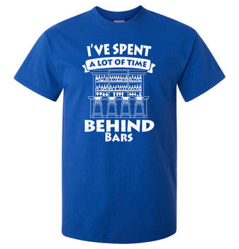 Spent a Lot of Time Behind Bars Pub T-Shirt (Royal Blue, Regular and Big Sizes)