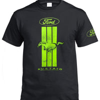 Ford Mustang Green Stripe & Sleeve Print T-Shirt (Black, Regular and Big Sizes)