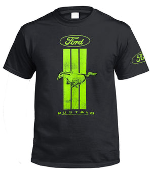 Ford Mustang Green Stripe & Sleeve Print T-Shirt (Black, Regular and Big Sizes)