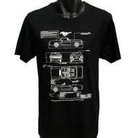 1966 Ford Mustang GT Blueprint T-Shirt (Black, Regular and Big Sizes)
