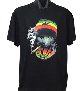 Rasta Cat T-Shirt (Black, Regular and Big Sizes)