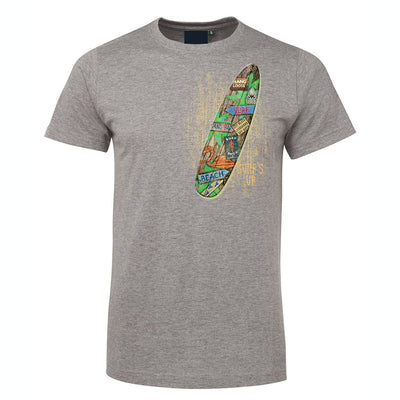 Surf's Up Tiki Surfboard T-Shirt (Marle Grey, Regular and Big Sizes)