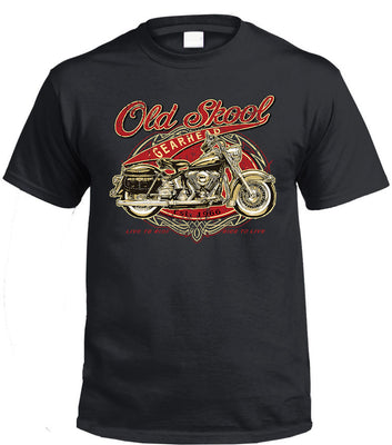 Old Skool Gearhead Motorcycle T-Shirt (Black, Regular and Big Sizes)