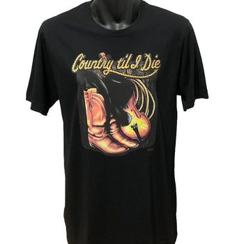 Country Until I Die Boots, Hat & Fiddle T-Shirt (Black, Regular and Big Sizes)