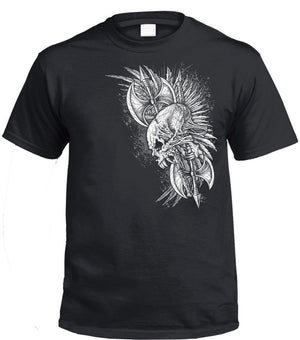 Winged Skull Axe T-Shirt (Black, Regular and Big Sizes)