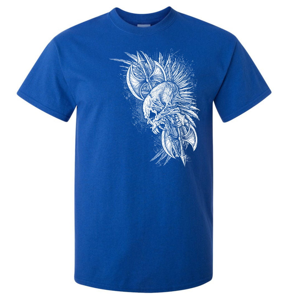 Winged Skull Axe T-Shirt (Royal Blue, Regular and Big Sizes)
