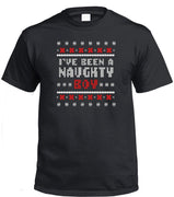 Naughty Boy Ugly Christmas Sweater T-Shirt (Black,)