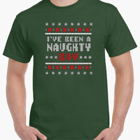 Naughty Boy Ugly Christmas Sweater T-Shirt (Forest Green)