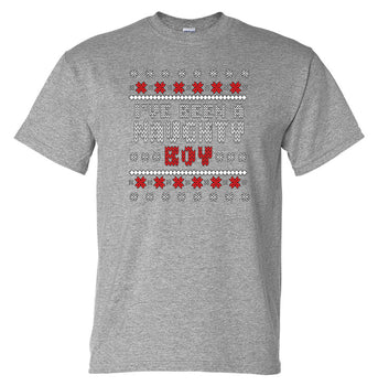 Naughty Boy Ugly Christmas Sweater T-Shirt (Marle Grey, Regular and Big Sizes)