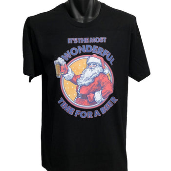 Most Wonderful Time for a Beer Santa T-Shirt (Black, Regular & Big Sizes)