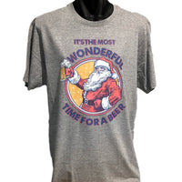 Most Wonderful Time for a Beer Santa T-Shirt (Marle Grey)