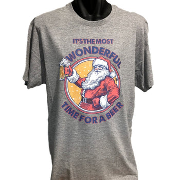 Most Wonderful Time for a Beer Santa T-Shirt (Marle Grey, Regular & Big Sizes)